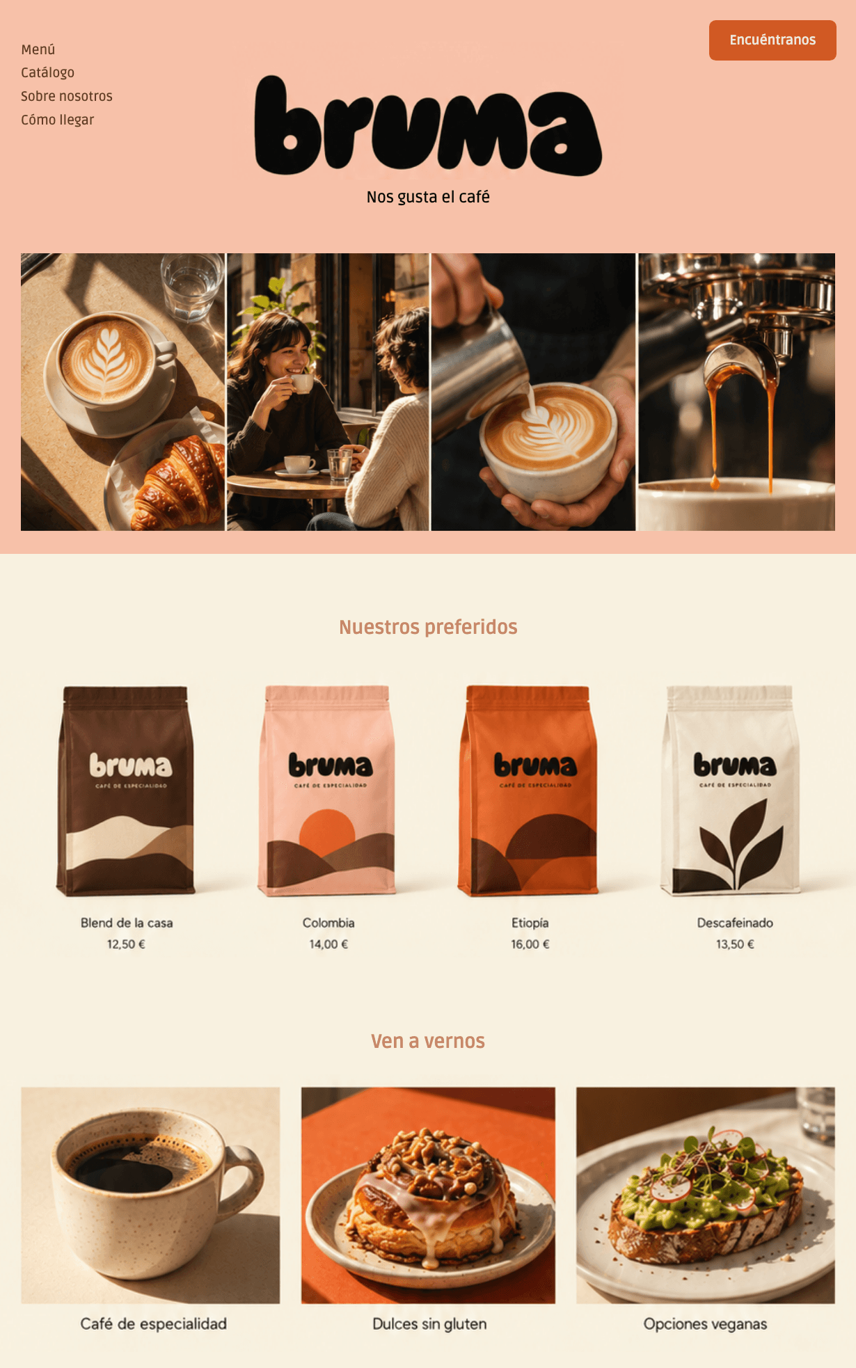 Concepto de web para Bruma, un café de especialidad